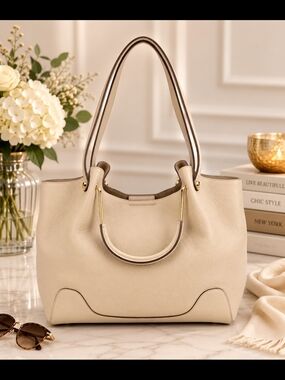 Cream Tote with Gold-Tone Hardware NWOT